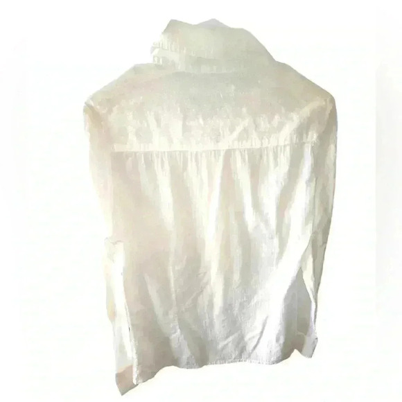Caily22 size large white 100 % cotton ruffle front long sleeve button down. - Picture 2 of 12
